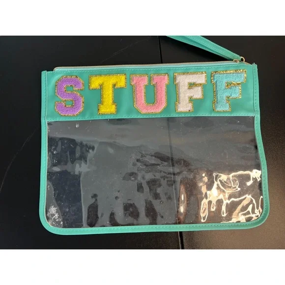 Two Clear Bags Travel Stuff Nylon Makeup Zipper Pouch Travel Cosmetic Pink Green - Picture 4 of 9